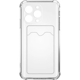 Силиконовый чехол для Apple iPhone 13 Pro TPU 1.5мм с защитой камеры и кардхолдером Прозрачный