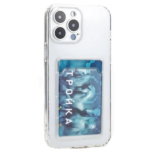 Силиконовый чехол для Apple iPhone 14 Pro Max Card Holder с защитой камеры Прозрачный