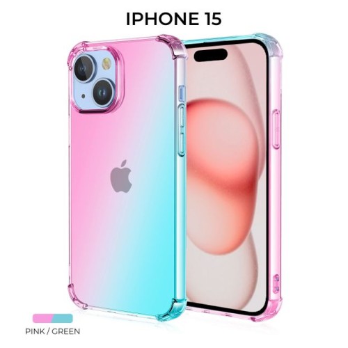 Силиконовый чехол для Apple iPhone 15 Krieger Mix 1.5мм противоударный Розово-зеленый