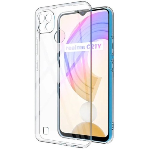 Силиконовый чехол для Realme C21Y TPU 1мм с защитой камеры Прозрачный глянцевый