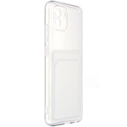 Силиконовый чехол для Samsung Galaxy A03 Silicone Card Holder Case с защитой камеры Прозрачный