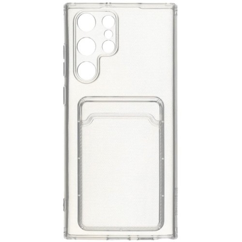 Силиконовый чехол для Samsung Galaxy S22 Ultra TPU 1.5мм с картхолдером и защитой камеры Прозрачный