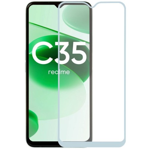 Защитное стекло для Realme C35 Glass Pro Full Glue светящееся Голубое