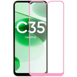 Защитное стекло для Realme C35 Glass Pro Full Glue светящееся Розовое