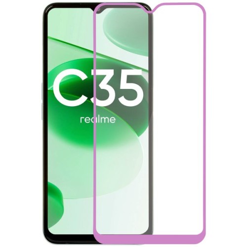 Защитное стекло для Realme C35 Glass Pro Full Glue светящееся Фиолетовое