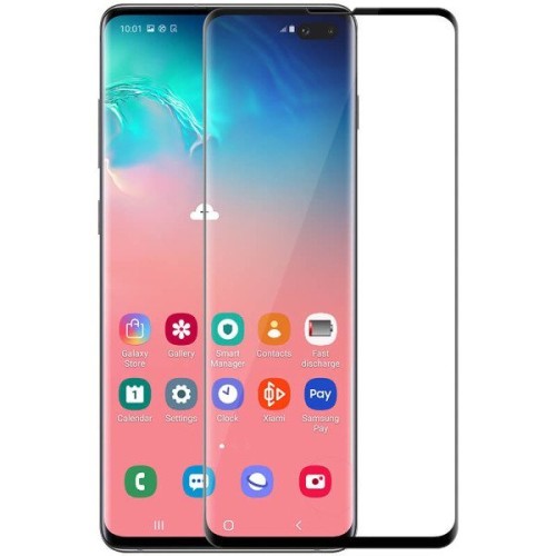 Защитное cтекло для Samsung Galaxy S10 Plus 3D с вырезом для отпечатка Черное