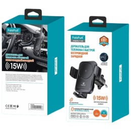 Автомобильный держатель с беспроводной зарядкой FaizFull F148 на дефлектор Черный