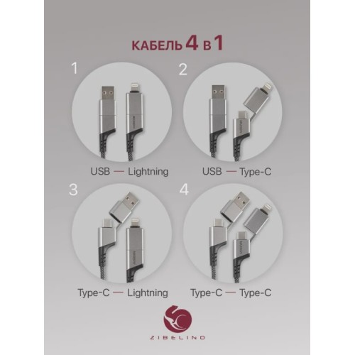 Кабель USB-A Type-C Type-C Lightning 1м Серый