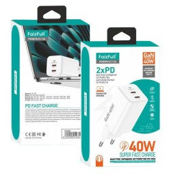 Сетевое зарядное устройство без кабеля FaizFull FC136 USB-C 40W Белое