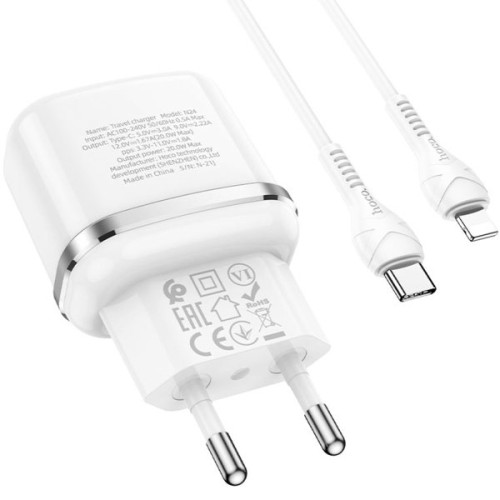 Сетевое зарядное устройство Hoco N24 20W Type-C - Lightning Белое