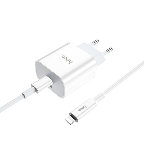 Сетевое зарядное устройство Hoco C76А Plus и кабель Lightning Белое