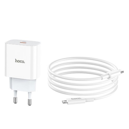 Сетевое зарядное устройство Hoco C76А Plus и кабель Lightning Белое