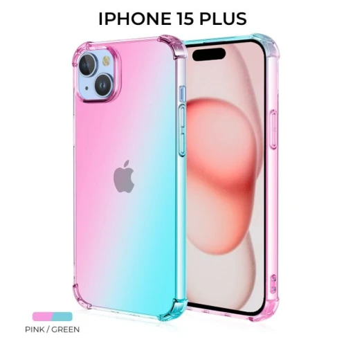 Силиконовый чехол для Apple iPhone 15 Plus Krieger Mix 1.5мм противоударный Розово-зеленый