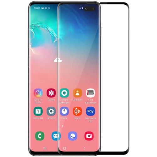 Защитное cтекло для Samsung Galaxy S10 Plus 3D с вырезом для отпечатка Черное