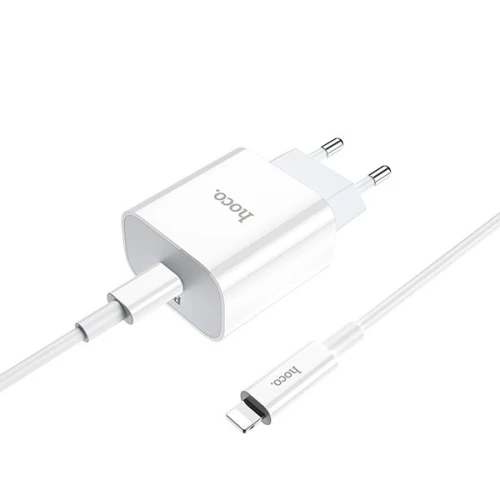 Сетевое зарядное устройство Hoco C76А Plus и кабель Lightning Белое