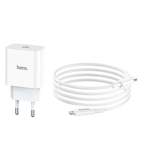 Сетевое зарядное устройство Hoco C76А Plus и кабель Lightning Белое